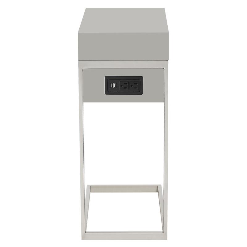 Phoenix End Tables Grey And Chrome 2 USB Charging Ports 2 Outlets Power Plug