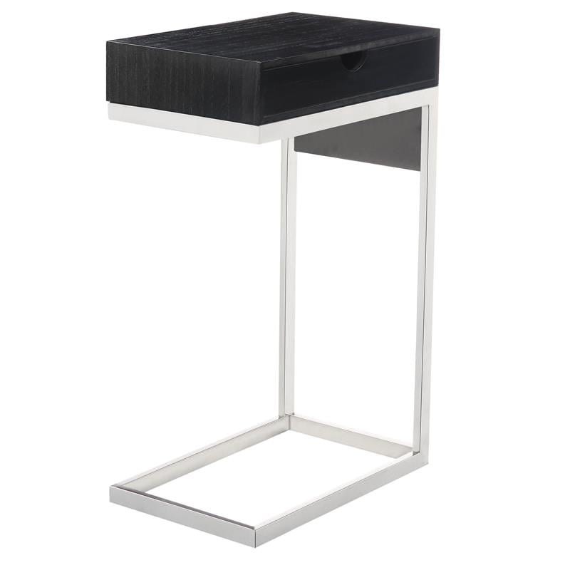 Phoenix End Tables Black And Chrome 2 USB Charging Ports 2 Outlets Power Plug