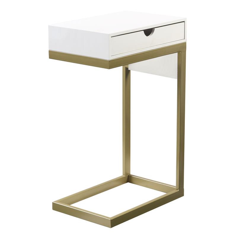 Phoenix End Tables White And Gold 2 USB Charging Ports 2 Outlets Power Plug