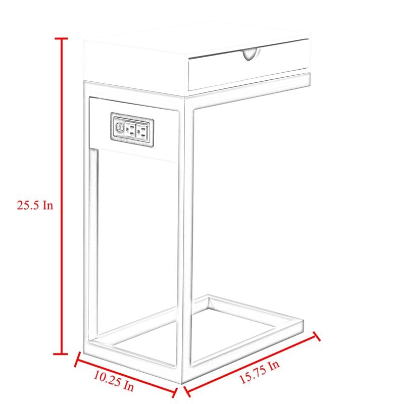Phoenix End Tables White And Gold 2 USB Charging Ports 2 Outlets Power Plug