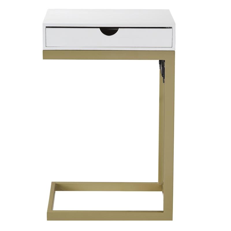 Phoenix End Tables White And Gold 2 USB Charging Ports 2 Outlets Power Plug