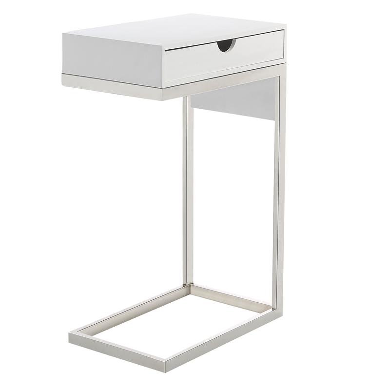 Phoenix End Tables White And Chrome 2 USB Charging Ports 2 Outlets Power Plug