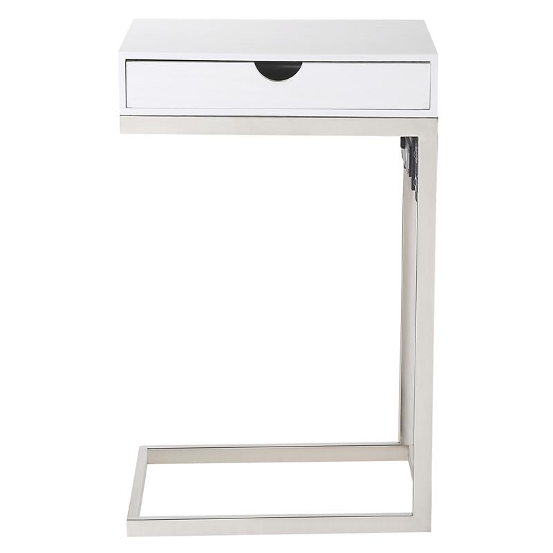 Phoenix End Tables White And Chrome 2 USB Charging Ports 2 Outlets Power Plug