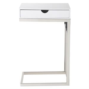 Phoenix End Tables White And Chrome 2 USB Charging Ports 2 Outlets Power Plug