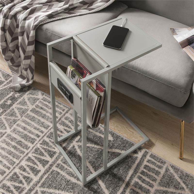 Axl End Tables Grey And Grey 2 USB Charging Ports 2 Outlets Power Plug