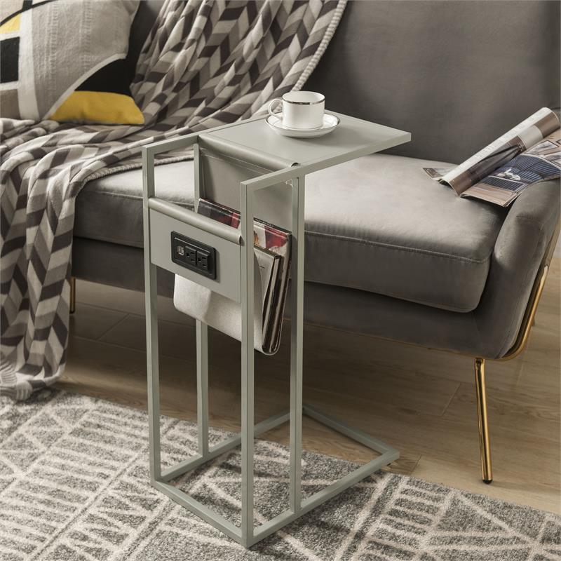 Axl End Tables Grey And Grey 2 USB Charging Ports 2 Outlets Power Plug
