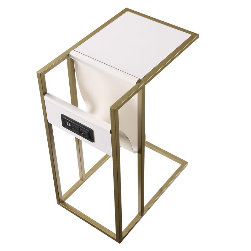Axl End Tables White And Gold 2 USB Charging Ports 2 Outlets Power Plug