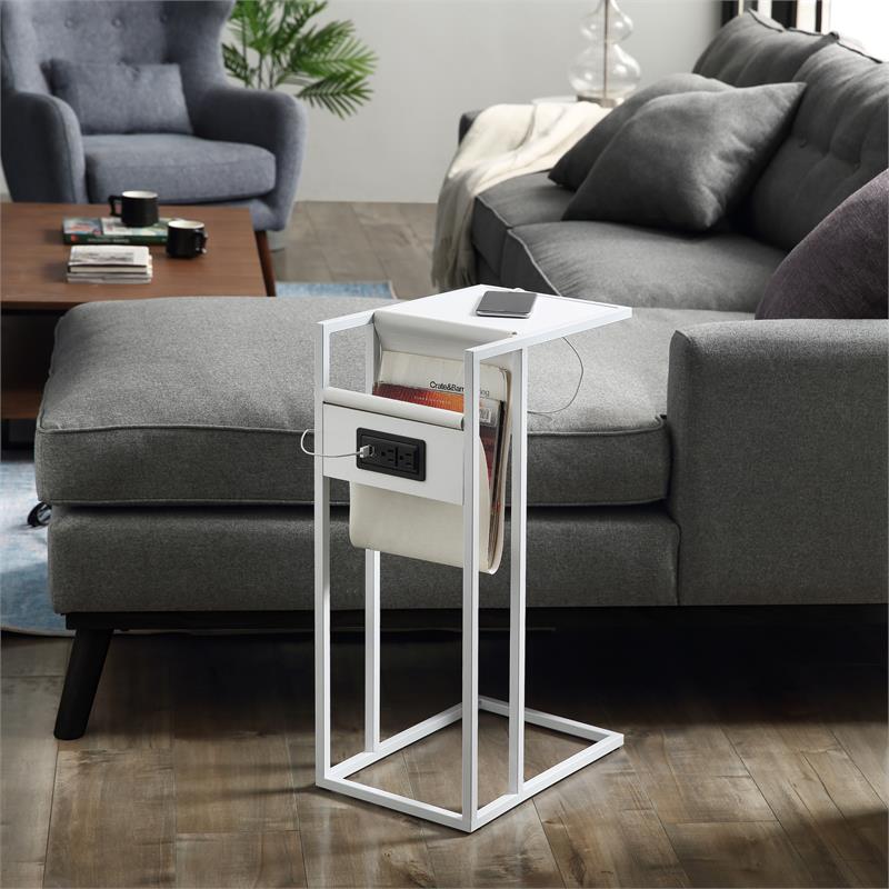 Axl End Tables White And White 2 USB Charging Ports 2 Outlets Power Plug