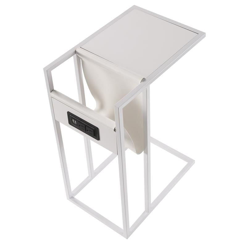 Axl End Tables White And White 2 USB Charging Ports 2 Outlets Power Plug