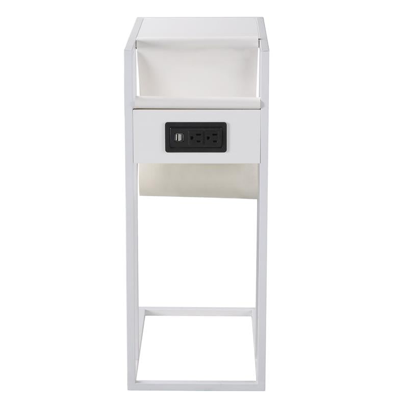 Axl End Tables White And White 2 USB Charging Ports 2 Outlets Power Plug