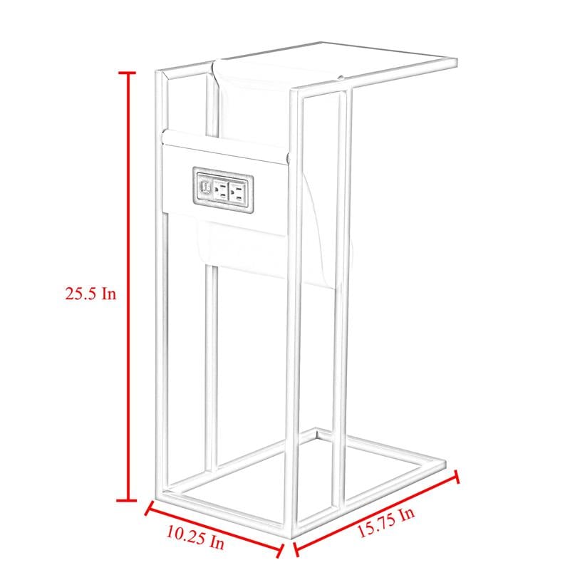 Axl End Tables White And White 2 USB Charging Ports 2 Outlets Power Plug