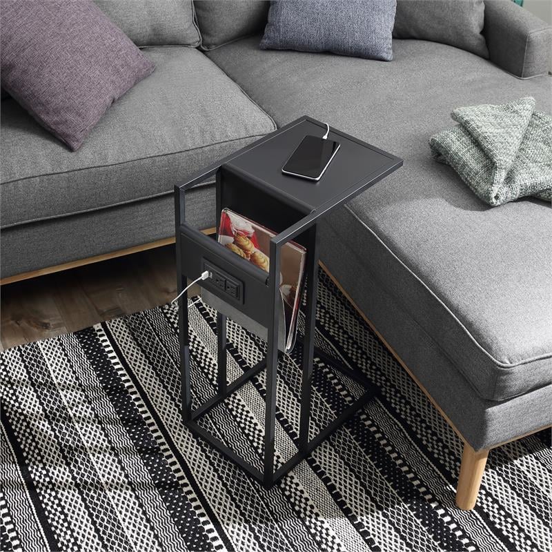 Axl End Tables Black And Black 2 USB Charging Ports 2 Outlets Power Plug