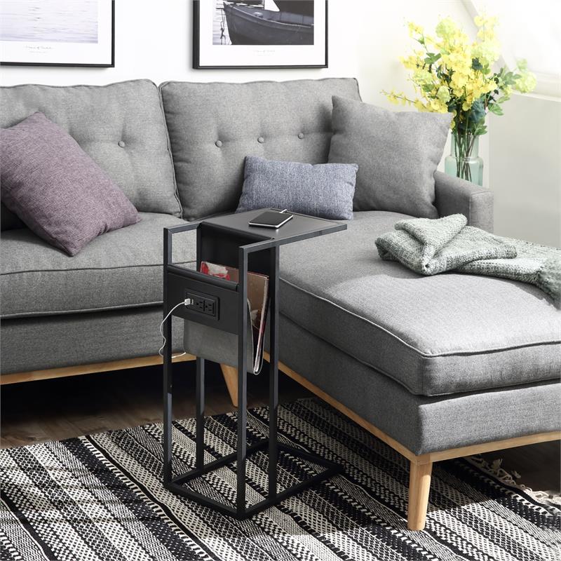 Axl End Tables Black And Black 2 USB Charging Ports 2 Outlets Power Plug