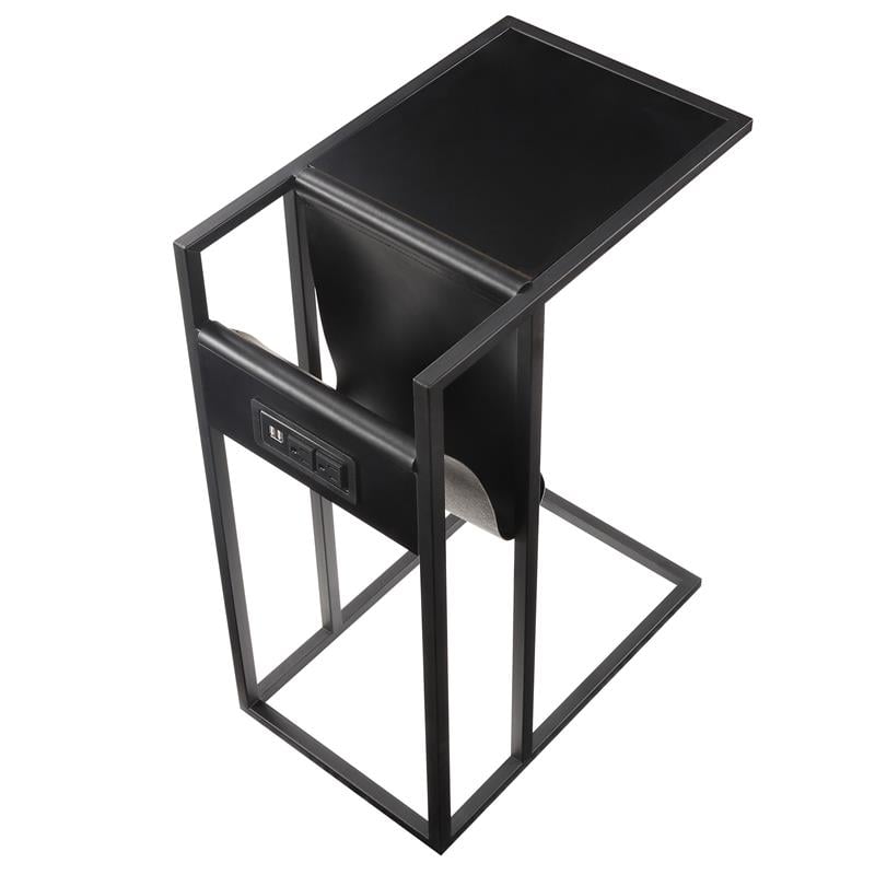 Axl End Tables Black And Black 2 USB Charging Ports 2 Outlets Power Plug