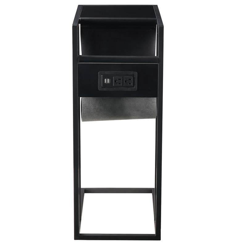 Axl End Tables Black And Black 2 USB Charging Ports 2 Outlets Power Plug