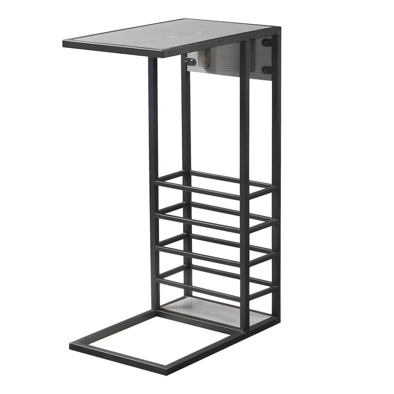 Arian End Tables Grey And Black Magazine Holder 2 USB Charging Ports