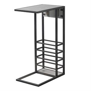 Arian End Tables Grey And Black Magazine Holder 2 USB Charging Ports