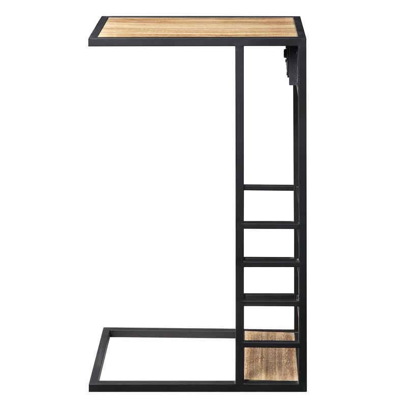 Arian End Tables Brown And Black Magazine Holder 2 USB Charging Ports