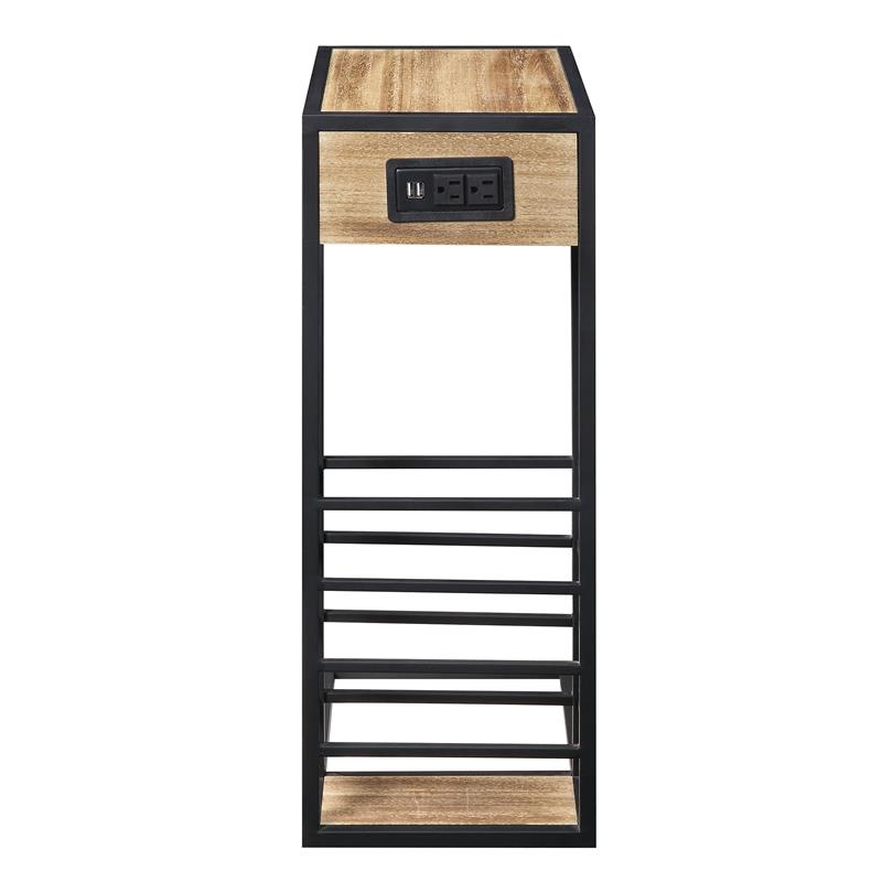 Arian End Tables Brown And Black Magazine Holder 2 USB Charging Ports