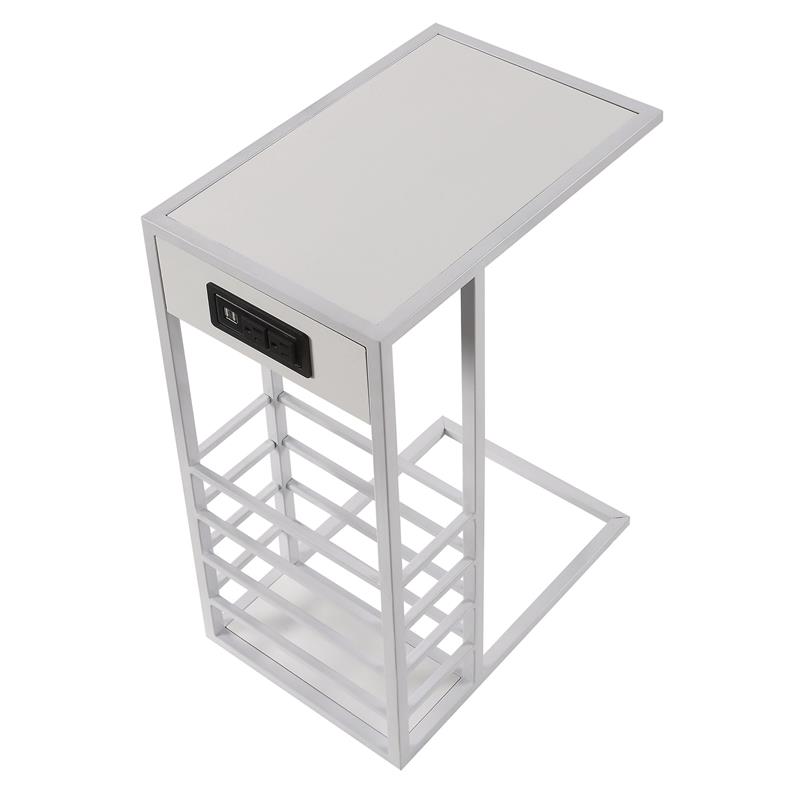 Arian End Tables White And White Magazine Holder 2 USB Charging Ports