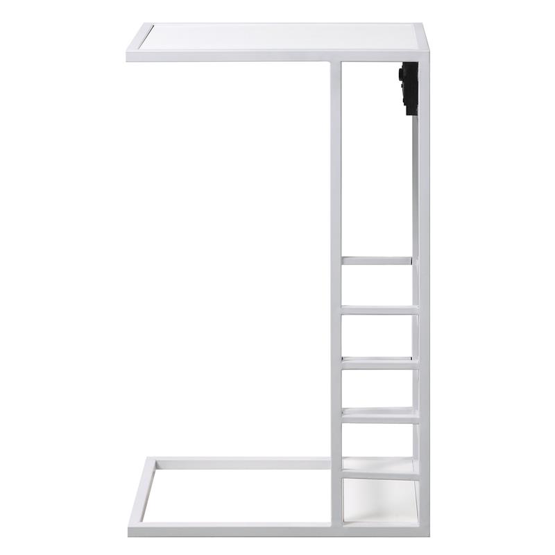 Arian End Tables White And White Magazine Holder 2 USB Charging Ports