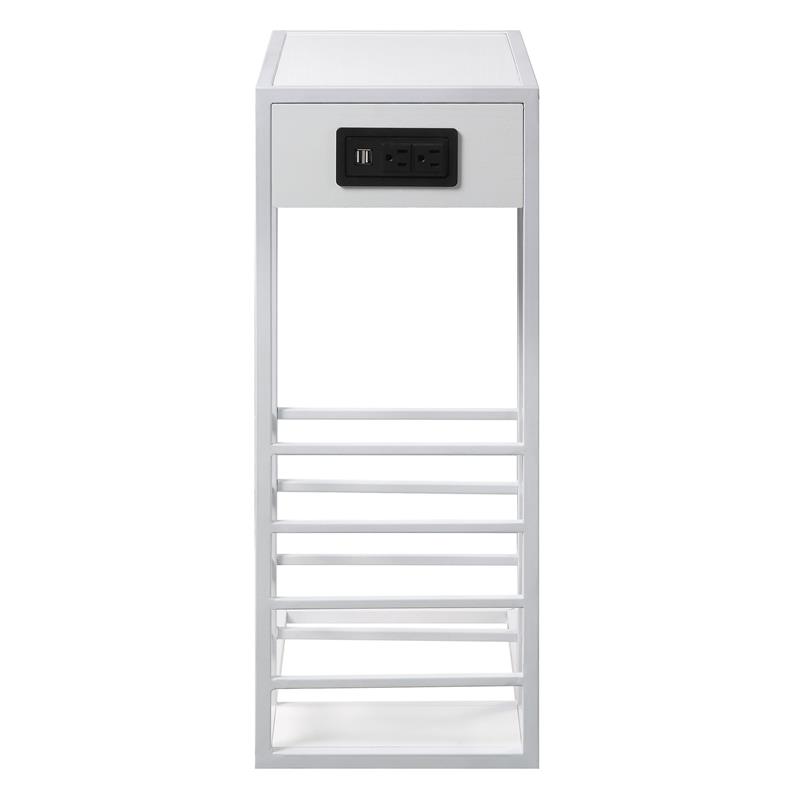Arian End Tables White And White Magazine Holder 2 USB Charging Ports