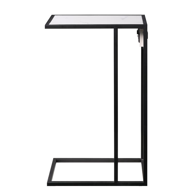 Cain End Tables White And Black 2 USB Charging Ports 2 Outlets Power Plug