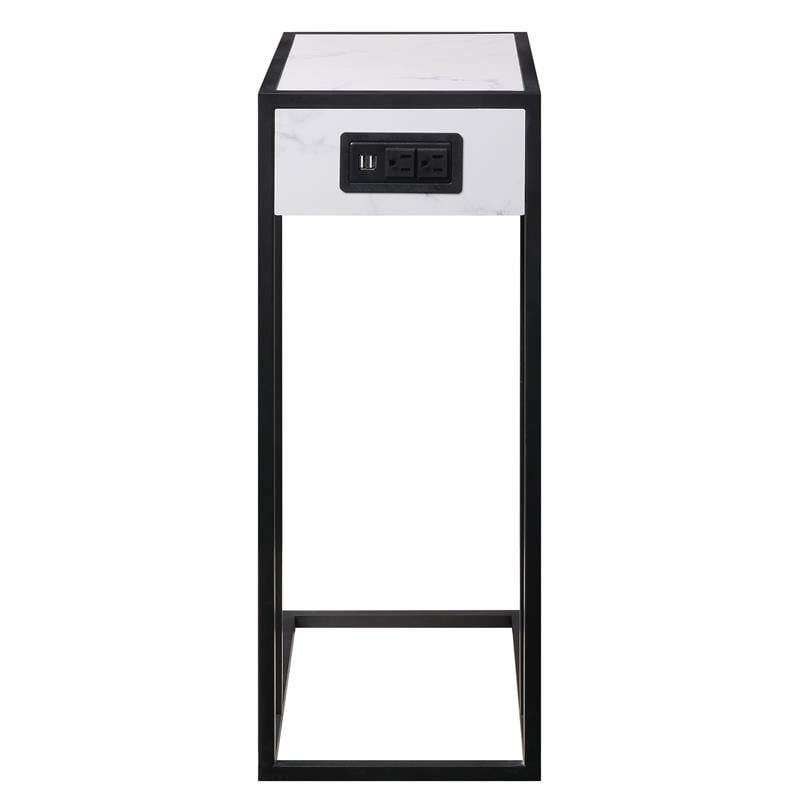 Cain End Tables White And Black 2 USB Charging Ports 2 Outlets Power Plug