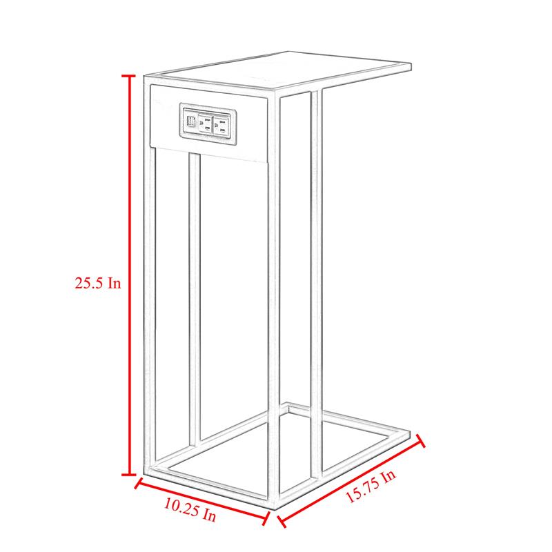 Cain End Tables White And Black 2 USB Charging Ports 2 Outlets Power Plug