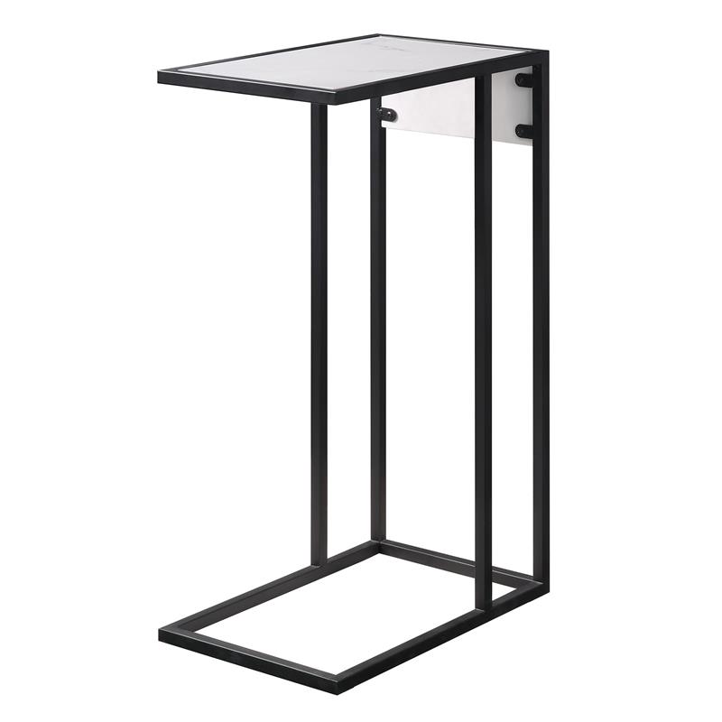 Cain End Tables White And Black 2 USB Charging Ports 2 Outlets Power Plug