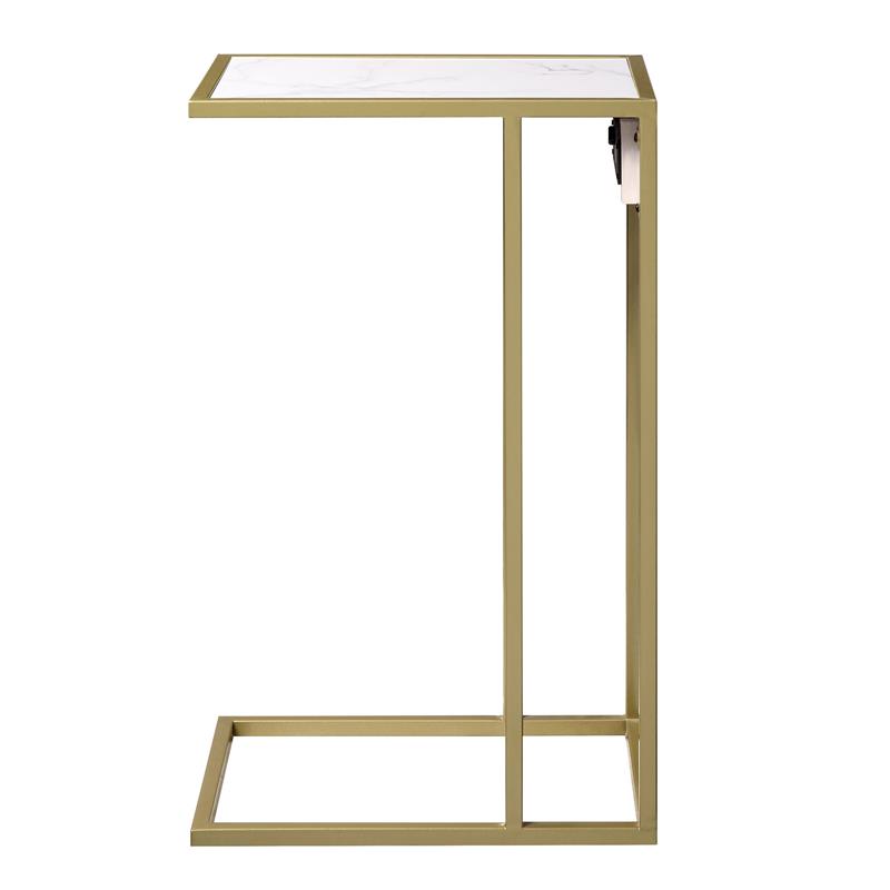 Cain End Tables White And Gold 2 USB Charging Ports 2 Outlets Power Plug