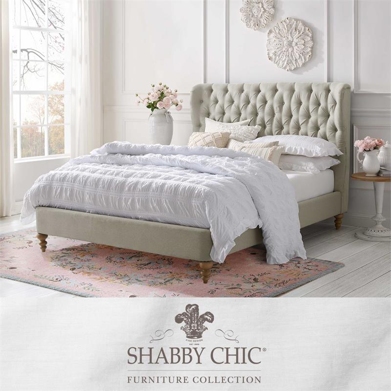 Aubriana Bed Yellow Beige Linen Queen Button Tufted Headboard Wingback