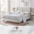 Aubriana Bed Cream White Linen Queen Button Tufted Headboard Wingback