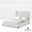 Aubriana Bed Cream White Linen Queen Button Tufted Headboard Wingback