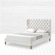 Aubriana Bed Cream White Linen Queen Button Tufted Headboard Wingback