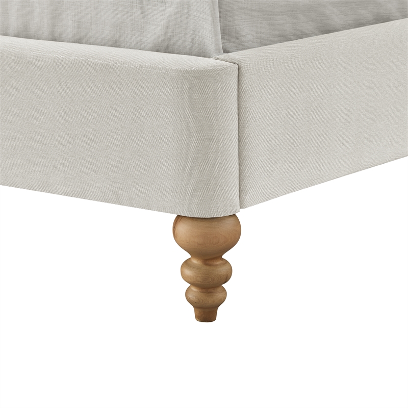 Aubriana Bed Cream White Linen Queen Button Tufted Headboard Wingback