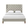 Aubriana Yellow wood Bed Beige Linen King Button Tufted Headboard Wingback