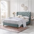 Aubriana Bed Sea Blue Linen Queen Button Tufted Headboard Wingback