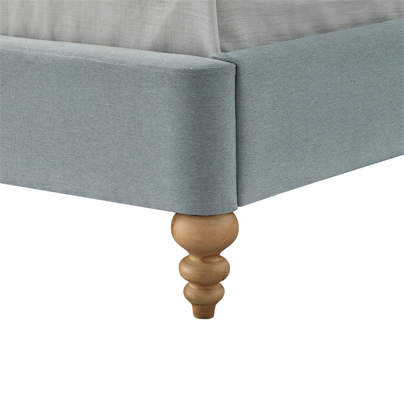 Aubriana Bed Sea Blue Linen Queen Button Tufted Headboard Wingback ...