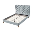 Aubriana Bed Sea Blue Linen Twin Button Tufted Headboard Wingback