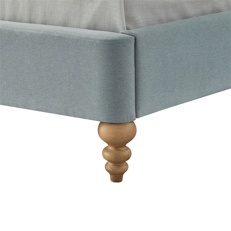 Aubriana Bed Sea Blue Linen Twin Button Tufted Headboard Wingback