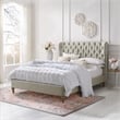 Aubriana Bed Yellow Beige Linen Twin Button Tufted Headboard Wingback