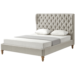 posh living aubriana linen button tufted wingback bed in beige