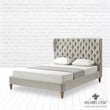 Aubriana Bed Yellow Beige Linen Twin Button Tufted Headboard Wingback