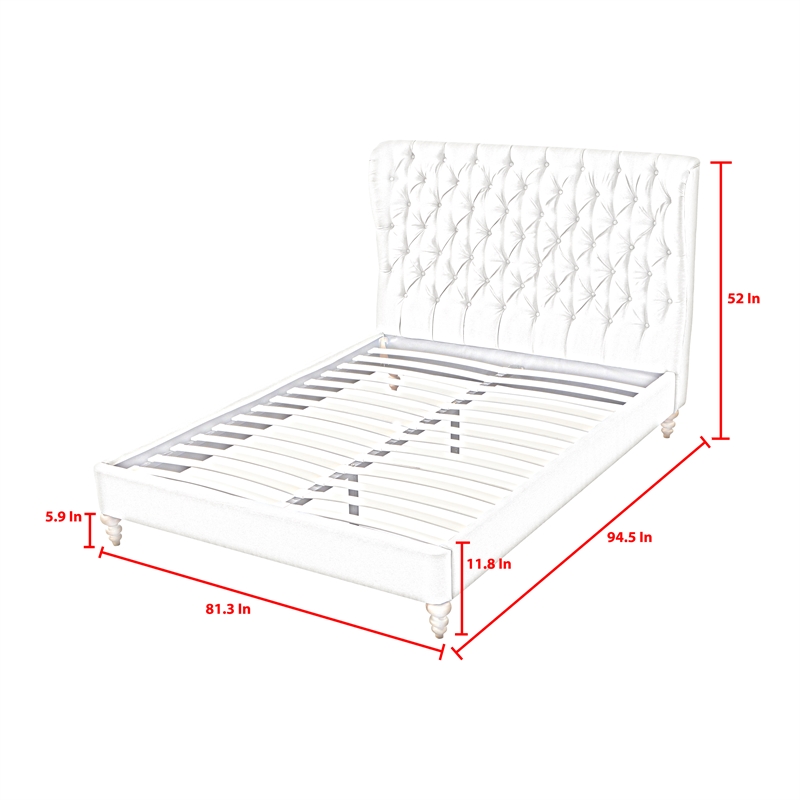 Aubriana Bed Cream White Linen King Button Tufted Headboard Wingback