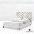 Aubriana Bed Cream White Linen King Button Tufted Headboard Wingback