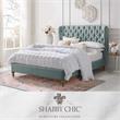 Aubriana Bed Sea Blue Linen King Button Tufted Headboard Wingback