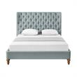 Aubriana Bed Sea Blue Linen King Button Tufted Headboard Wingback