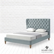 Aubriana Bed Sea Blue Linen King Button Tufted Headboard Wingback