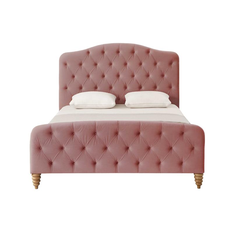 Calliope Bed Blush Velvet Queen Diamond Tufted Headboard and Footboard